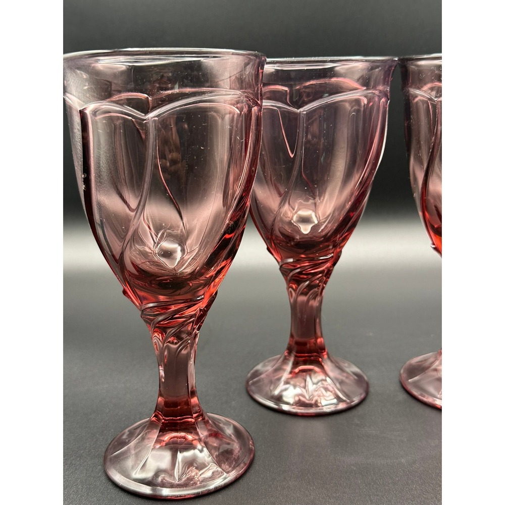 Set of 4 Noritake Sweet Swirl Amethyst Glass Goblets Vintage Purple Wine Water - Picture 6 of 13
